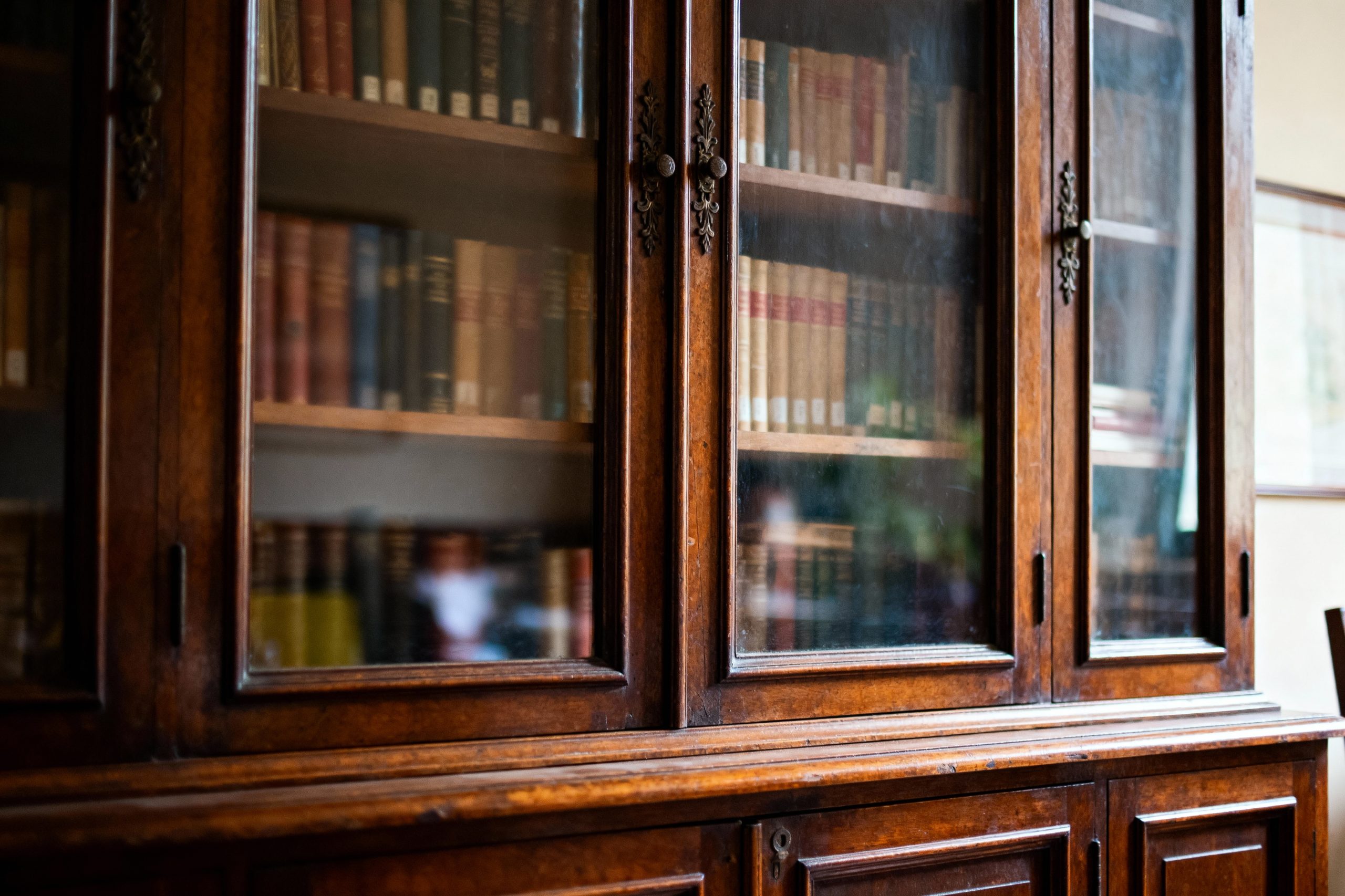 vintage bookcase with glass doors
