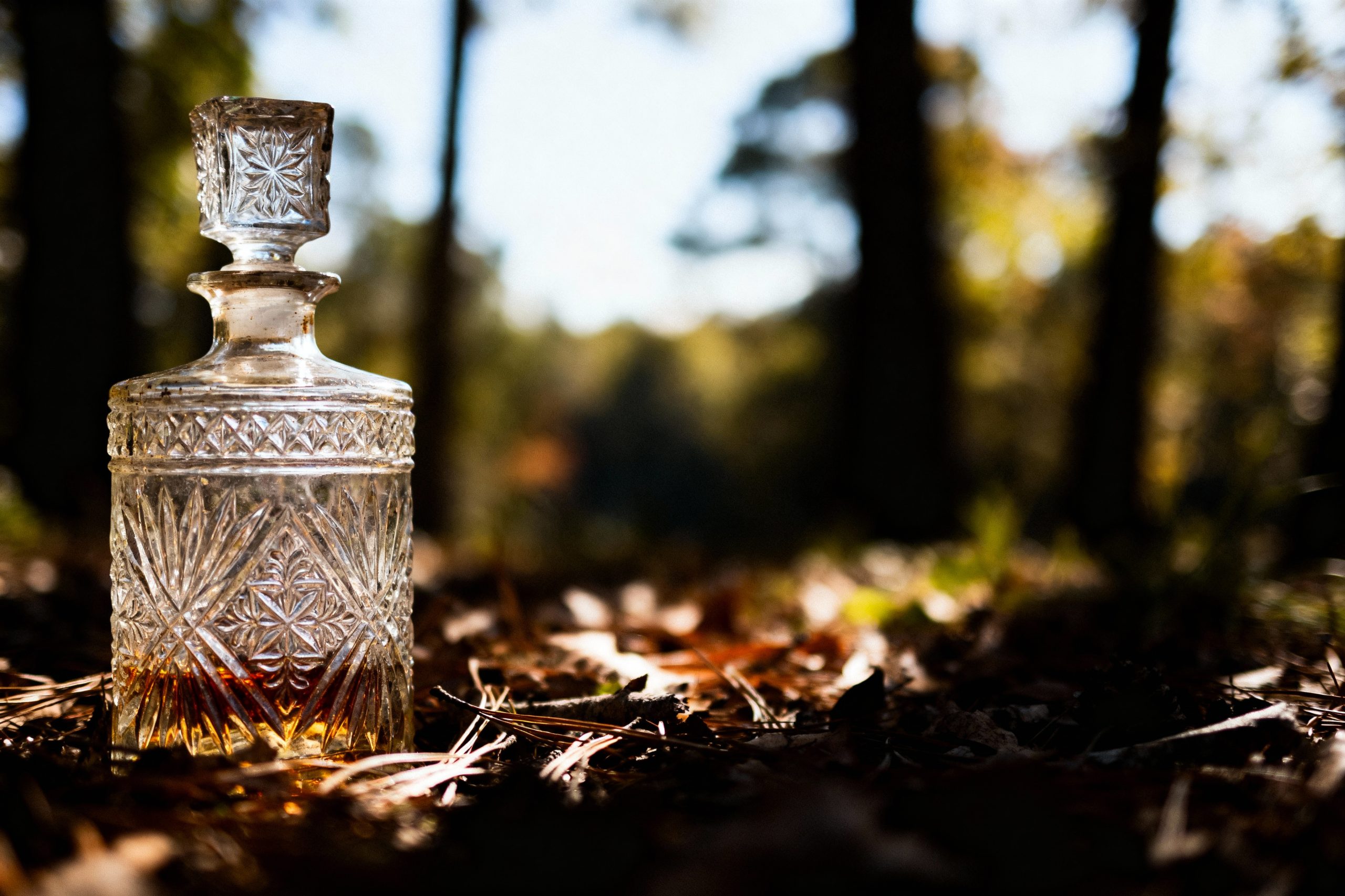 antique etched glass decanter