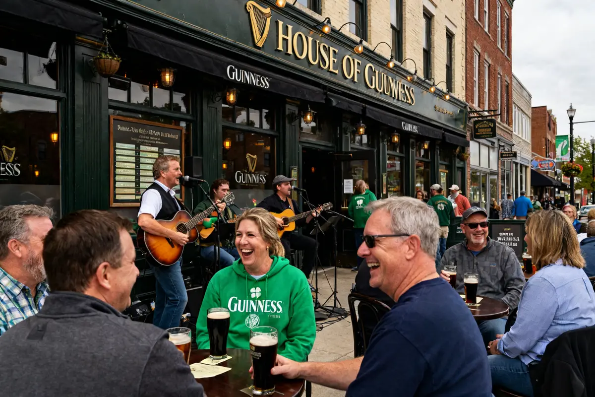 Outdoor live music and happy patrons at House of Guinness Waukesha pub event