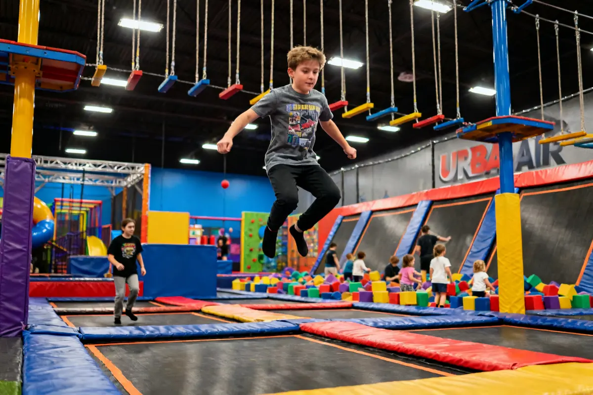 Child jumping on trampoline at Urban Air Trampoline and Adventure Park Waukesha indoor play area